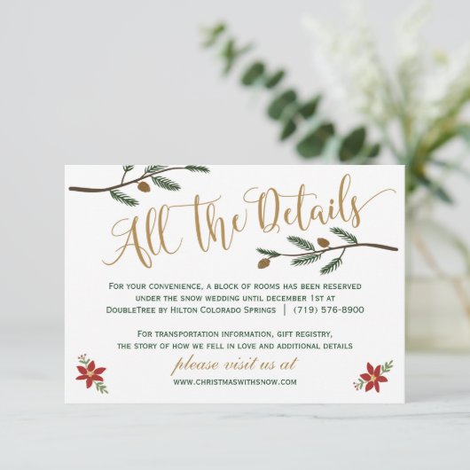 Festive Holiday Kerstbruiloft Detail-kaart Informatiekaartje (Staand voorkant)