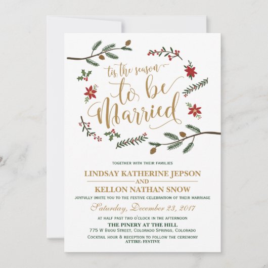 Festive Holiday Kerstbruiloft Uitnodiging (Voorkant)