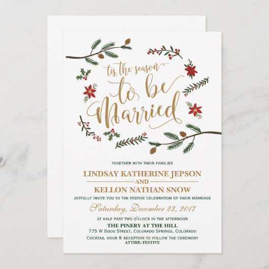 Festive Holiday Kerstbruiloft Uitnodiging (Voorkant / Achterkant)