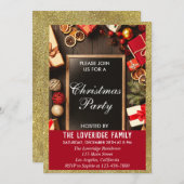 Festive Holiday Kerstfeest Red & Gold Glitter Kaart (Voorkant / Achterkant)