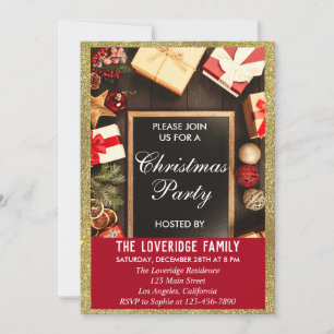 Festive Holiday Kerstfeest Red & Gold Glitter Kaart
