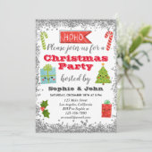 Festive Holiday Kerstfeest Silver Glitter Kaart (Staand voorkant)