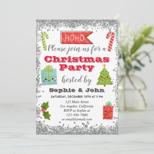 Festive Holiday Kerstfeest Silver Glitter Kaart (Staand voorkant)