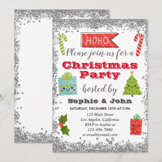 Festive Holiday Kerstfeest Silver Glitter Kaart (Voorkant / Achterkant)