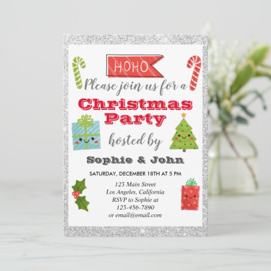 Festive Holiday Kerstfeest Silver Glitter Kaart (Staand voorkant)