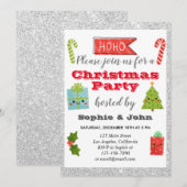 Festive Holiday Kerstfeest Silver Glitter Kaart (Voorkant / Achterkant)