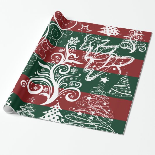 Festive Holiday Kerstmis Rood Groen Striped Cadeaupapier (Uitgerold)