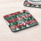 Festive Holiday Kerstmis Rood Groen Striped Drankjes Onderzetter (Linkerzijde)