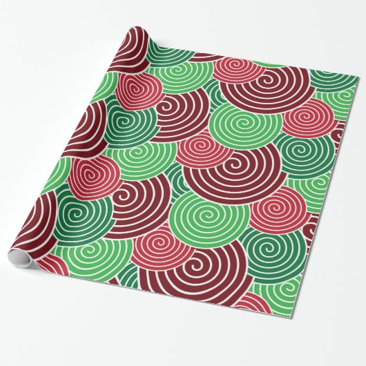 Festive Holiday Kerstmis Spiral Pattern Gift Wrap Cadeaupapier (Uitgerold)