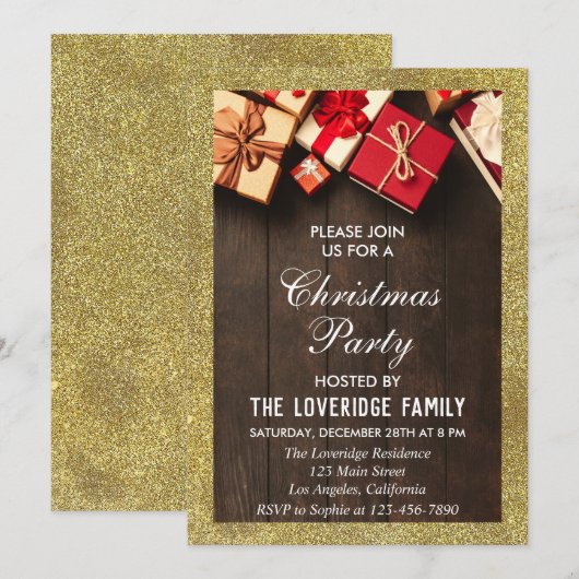 Festive Holiday Kerstparty Gifts Gold Glitter Kaart (Voorkant / Achterkant)