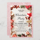 Festive Holiday kerstparty Roos Gold Glitter Kaart (Voorkant / Achterkant)