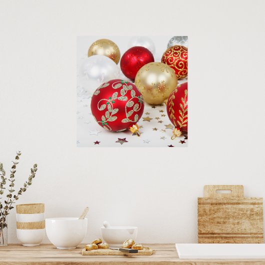 Festive Holiday kerstversieringen Achtergrond Poster (Keuken)