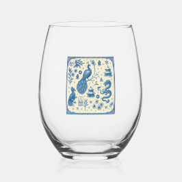 Festive Holiday Mahjong Toile Wine Glass Wijnglas Zonder Voet