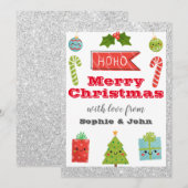 Festive Holiday Merry Kerstmis Red Silver Glitter Feestdagenkaart (Voorkant / Achterkant)