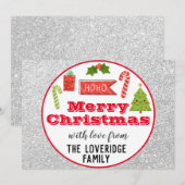 Festive Holiday Merry Kerstmis Red Silver Glitter Feestdagenkaart (Voorkant / Achterkant)