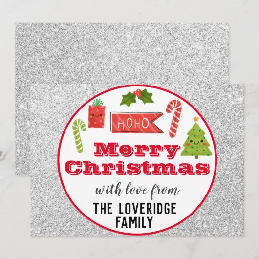 Festive Holiday Merry Kerstmis Red Silver Glitter Feestdagenkaart (Voorkant / Achterkant)
