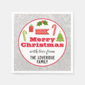 Festive Holiday Merry Kerstmis Red Silver Glitter Servet (Voorkant)