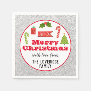 Festive Holiday Merry Kerstmis Red Silver Glitter Servet