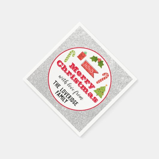 Festive Holiday Merry Kerstmis Red Silver Glitter Servet (Hoek)