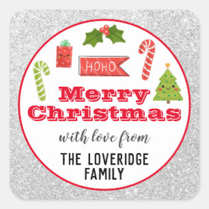 Festive Holiday Merry Kerstmis Red Silver Glitter Vierkante Sticker