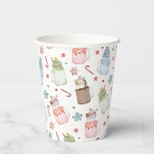 Festive Holiday Milkshakes Pattern Kerstmis Papieren Bekers (Achterkant)