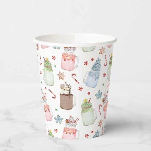 Festive Holiday Milkshakes Pattern Kerstmis Papieren Bekers (Links)