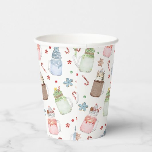 Festive Holiday Milkshakes Pattern Kerstmis Papieren Bekers (Rechts)