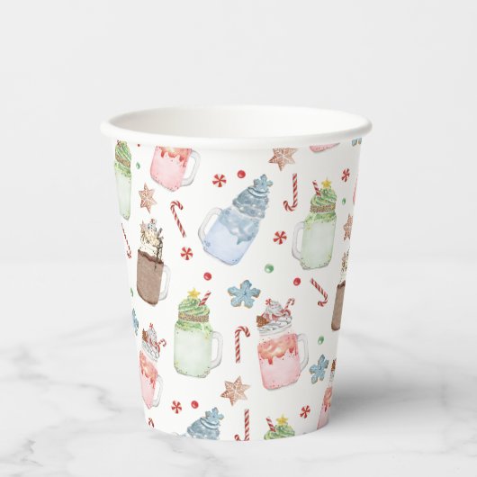 Festive Holiday Milkshakes Pattern Kerstmis Papieren Bekers (Voorkant)