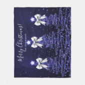 Festive Holiday Navy Christmas Trees Silver Bows Fleece Deken (Voorkant)