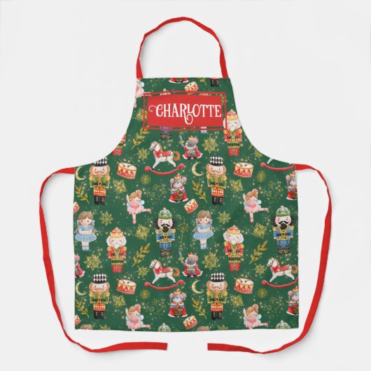 Festive Holiday Nutkraker Ballet Characters Name Schort (Voorkant)