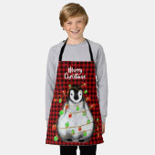 Festive Holiday Penguin, dubbellichten, rood slib Schort (Gedragen)