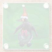 Festive Holiday Penguin on Green Glazen Onderzetter (Achterkant)
