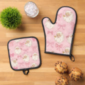 Festive Holiday Pink Pastel Santa Ovenwant & Pannenlap Set (Top down)