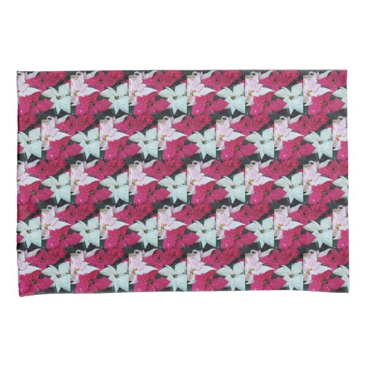 Festive Holiday Poinsettia Planten Floral Kussensloop (Voorkant-Rechts)