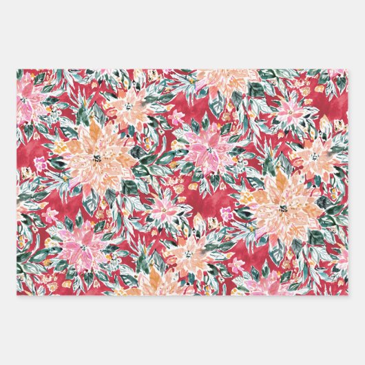 FESTIVE HOLIDAY Poinsettia Stripe Red Green Inpakpapier Vel (Voorkant 3)