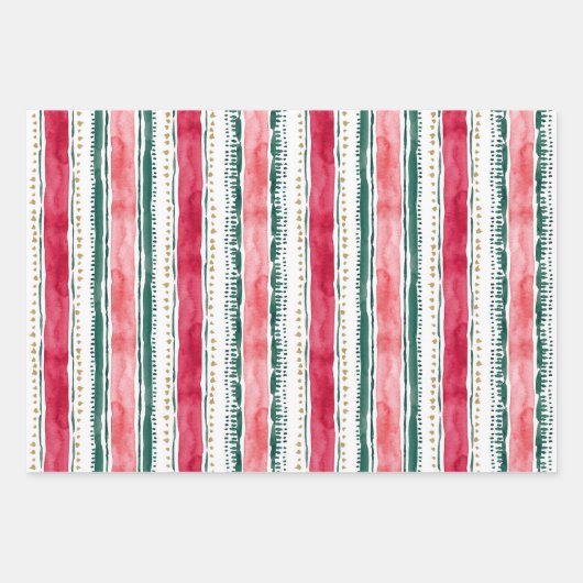 FESTIVE HOLIDAY Poinsettia Stripe Red Green Inpakpapier Vel (Voorkant 2)