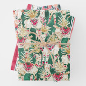 FESTIVE HOLIDAY Poinsettia Stripe Red Green Inpakpapier Vel (In situ)