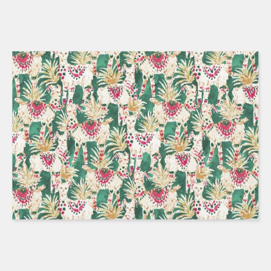 FESTIVE HOLIDAY Poinsettia Stripe Red Green Inpakpapier Vel (Voorkant)