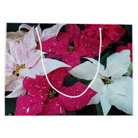 Festive Holiday Poinsettias Floral Groot Cadeauzakje (Achterkant)