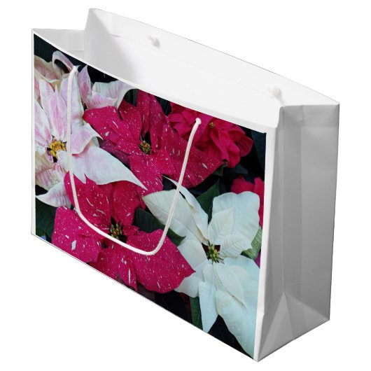 Festive Holiday Poinsettias Floral Groot Cadeauzakje (Voorkant Gekanteld)