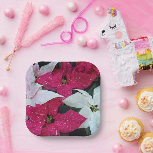 Festive Holiday Poinsettias Floral Papieren Bordje (Feest)