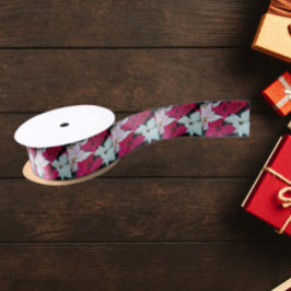 Festive Holiday Poinsettias Floral Satijnen Lint