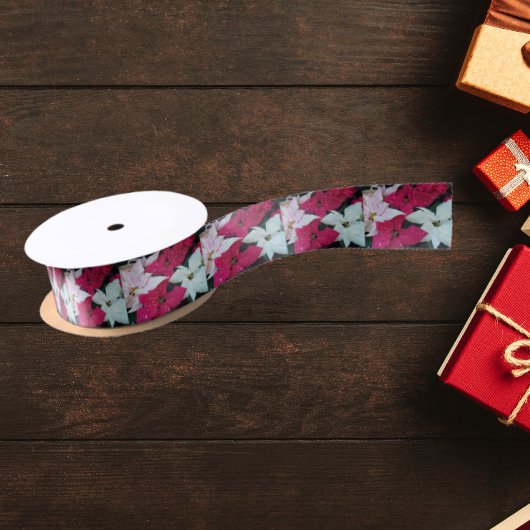 Festive Holiday Poinsettias Floral Satijnen Lint