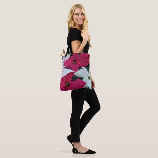Festive Holiday Poinsettias Floral Tote Bag (Op model)