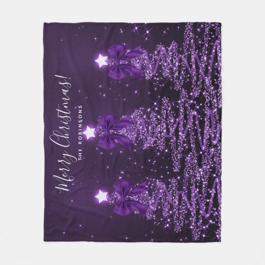 Festive Holiday Purple Christmas Trees Bows Fleece Deken (Voorkant)