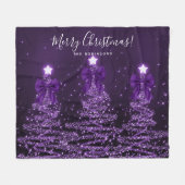 Festive Holiday Purple Christmas Trees Bows Fleece Deken (Voorkant (Horizontaal))