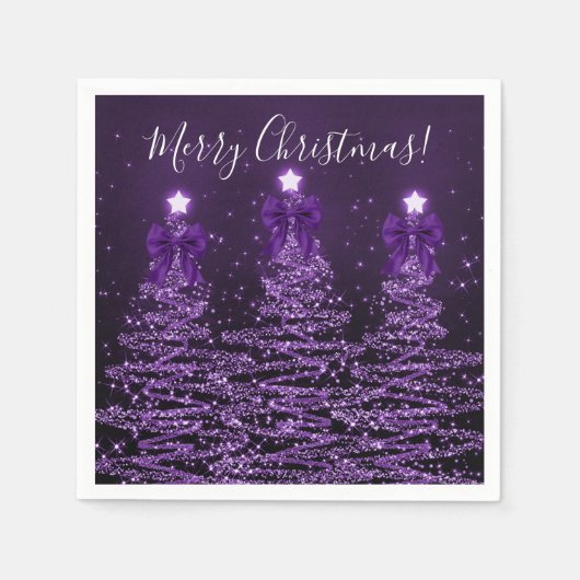 Festive Holiday Purple Christmas Trees Bows Servet (Voorkant)