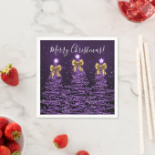 Festive Holiday Purple Christmas Trees Gold Bows Servet (Insitu)