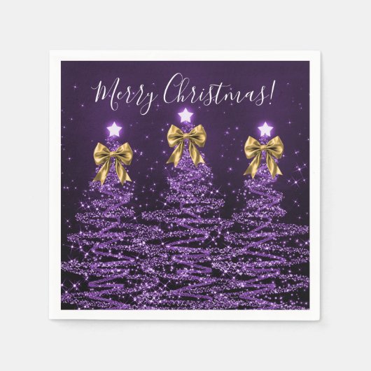 Festive Holiday Purple Christmas Trees Gold Bows Servet (Voorkant)