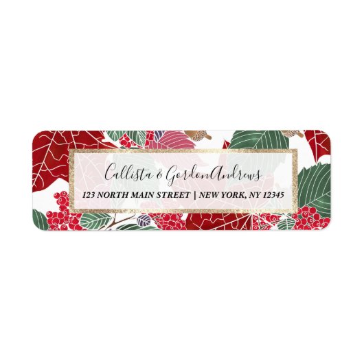 Festive Holiday Red Green Roze Autumn Holly Leaves Etiket (Voorkant)